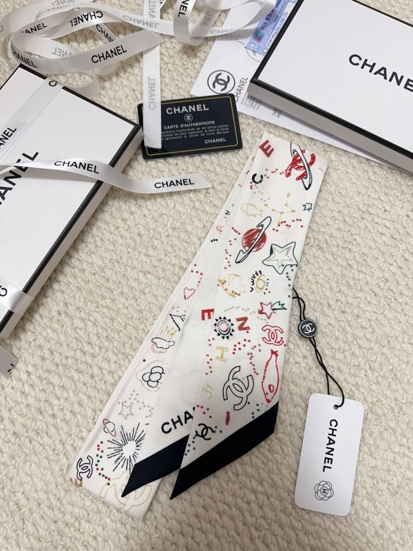 Chanel Fashion Versatile Silk Hair Strap Paddle Scarf 6x 120 CM