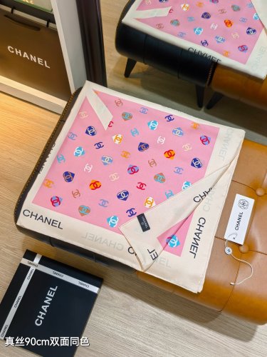 Chanel Fashion Versatile Logo Printed Double Sided Silk Square Towel 90 x 90 CM