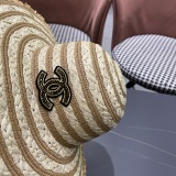 Chanel New Fashion Versatile Large Brimmed Grass Hat Top Sunshade Hat