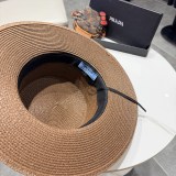 Prada Fashion Pearl Top Hat Versatile Straw Hat 57CM