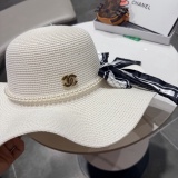 Chanel Fashion Pearl Bow Straw Hat Versatile Sunshade Hat