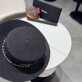 Prada Fashion Pearl Top Hat Versatile Straw Hat 57CM