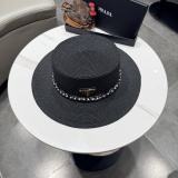 Prada Fashion Pearl Top Hat Versatile Straw Hat 57CM