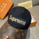 Louis Vuitton x Supreme Classic Embroidered Spliced Leather Baseball Cap Couple Versatile Duck Tongue Cap 56CM