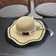 Dior Fashion Large Brimmed Lace Edge Bow Sunscreen Hat Sunshade Straw Hat