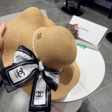 Chanel Fashion Pearl Bow Straw Hat Versatile Sunshade Hat