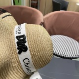 Dior Fashion Large Brimmed Lace Edge Bow Sunscreen Hat Sunshade Straw Hat