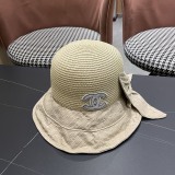 Chanel Fashion Knitted Bow Sun Hat Sunshade and Sunscreen Straw Hat
