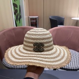 Chanel New Fashion Versatile Large Brimmed Grass Hat Top Sunshade Hat