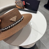 Prada Fashion Pearl Top Hat Versatile Straw Hat 57CM