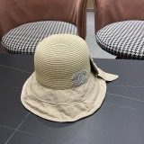 Chanel Fashion Knitted Bow Sun Hat Sunshade and Sunscreen Straw Hat