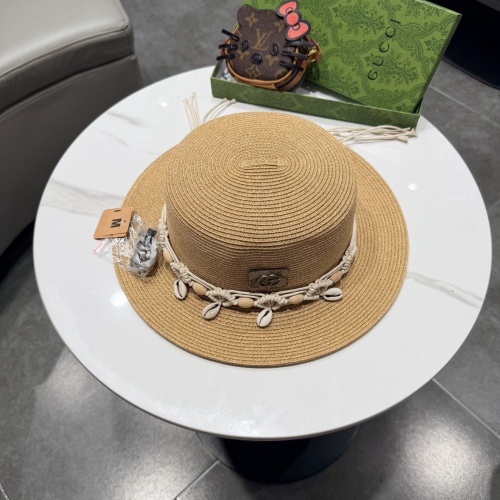 Gucci Fashion Versatile Flat Top Hat Sunshade Straw Hat