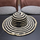 Chanel New Fashion Versatile Large Brimmed Grass Hat Top Sunshade Hat