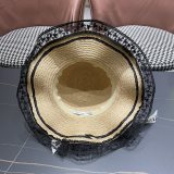 Dior Fashion Large Brimmed Lace Edge Bow Sunscreen Hat Sunshade Straw Hat