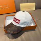 Louis Vuitton x Supreme Classic Embroidered Spliced Leather Baseball Cap Couple Versatile Duck Tongue Cap 56CM