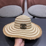 Chanel New Fashion Versatile Large Brimmed Grass Hat Top Sunshade Hat