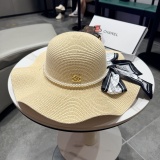 Chanel Fashion Pearl Bow Straw Hat Versatile Sunshade Hat