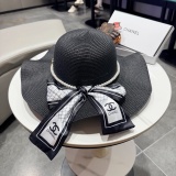 Chanel Fashion Pearl Bow Straw Hat Versatile Sunshade Hat