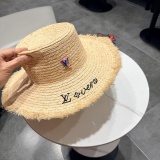 Louis Vuitton Fashion Retro Embroidered Straw Hat Sunshade Cap