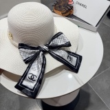 Chanel Fashion Pearl Bow Straw Hat Versatile Sunshade Hat