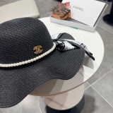 Chanel Fashion Pearl Bow Straw Hat Versatile Sunshade Hat