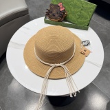 Gucci Fashion Versatile Flat Top Hat Sunshade Straw Hat