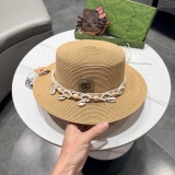 Gucci Fashion Versatile Flat Top Hat Sunshade Straw Hat