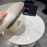 Prada Fashion Pearl Top Hat Versatile Straw Hat 57CM