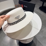 Prada Fashion Pearl Top Hat Versatile Straw Hat 57CM