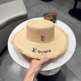 Louis Vuitton Fashion Retro Embroidered Straw Hat Sunshade Cap