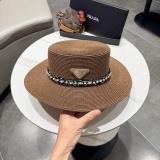 Prada Fashion Pearl Top Hat Versatile Straw Hat 57CM