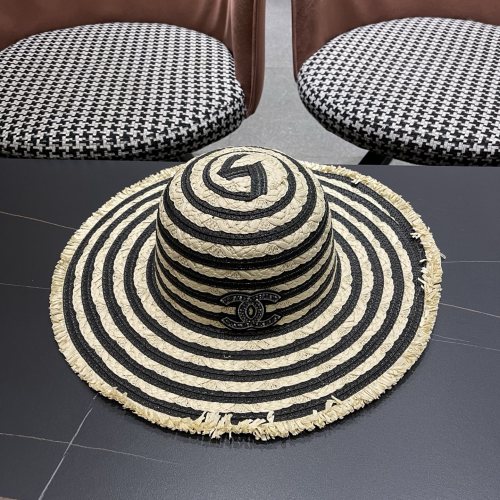 Chanel New Fashion Versatile Large Brimmed Grass Hat Top Sunshade Hat
