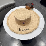 Louis Vuitton Fashion Retro Embroidered Straw Hat Sunshade Cap