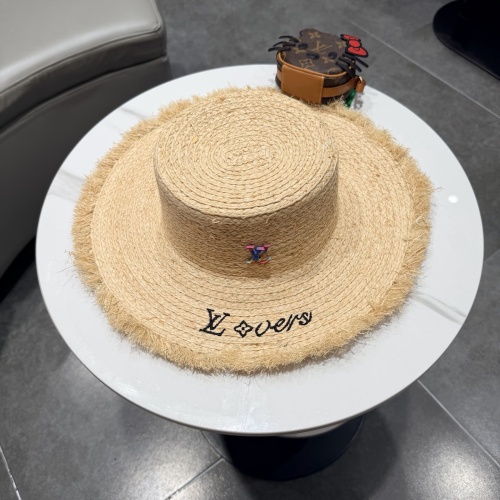 Louis Vuitton Fashion Retro Embroidered Straw Hat Sunshade Cap