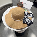 Chanel Fashion Pearl Bow Straw Hat Versatile Sunshade Hat