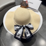 Chanel Fashion Pearl Bow Straw Hat Versatile Sunshade Hat