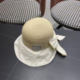 Chanel Fashion Knitted Bow Sun Hat Sunshade and Sunscreen Straw Hat
