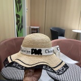 Dior Fashion Large Brimmed Lace Edge Bow Sunscreen Hat Sunshade Straw Hat