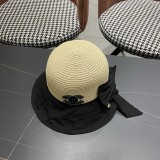 Chanel Fashion Knitted Bow Sun Hat Sunshade and Sunscreen Straw Hat