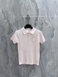 Dior New Women's Embroidered Logo Wool Short Sleeve Knitted Sweater