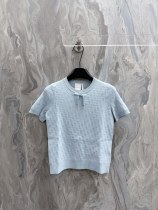 Dior New Women's Full Logo Jacquard Short Sleeve Knitted Shirt