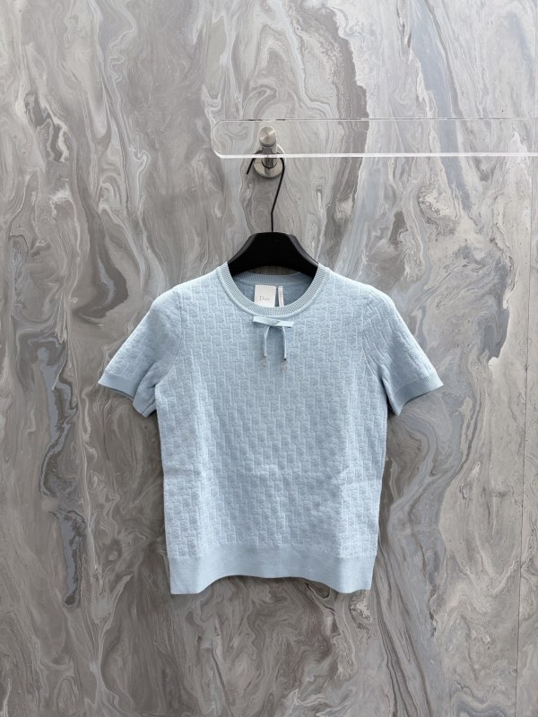 Dior New Women's Full Logo Jacquard Short Sleeve Knitted Shirt