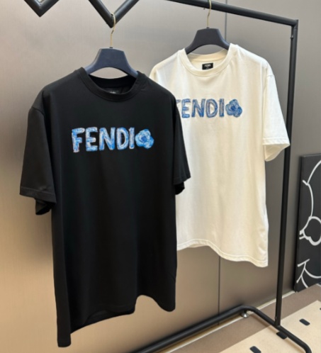 Fendi Fashion Embroidery Logo Casual Short Sleeve Unisex Versatile Round Neck T-shirt