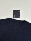 Prada Fashion Versatile Embroidered Logo Tibetan Blue Splicing White Edge Knitted Short Sleeve