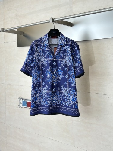 Gucci Fashion Blues Paisley Cashew Flower Full Print Short Sleeve Shirt Set