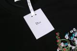 Dior Fashion Embroidered Flower Logo Round Neck T-shirt Couple Casual Loose Short Sleeve