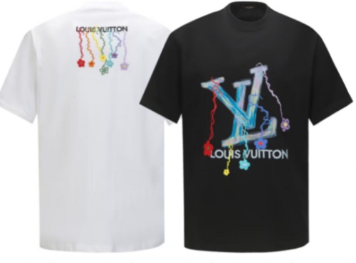 Louis Vuitton Fashion 3D Embroidered Round Neck T-shirt Couple Casual Loose Short Sleeve