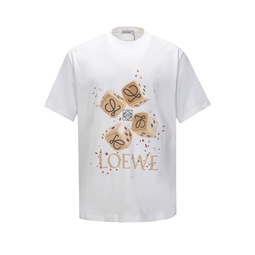 Loewe Fashion Dice Logo Printed Round Neck T-shirt Couple Casual Embroidered Short Sleeve