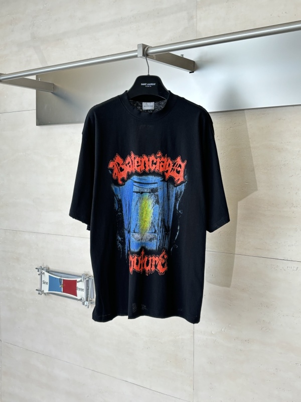 Balenciaga 26SS Fashion Stage Curtain Printed Short Sleeve Couple Loose Casual T-shirt