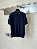 Prada Fashion Versatile Embroidered Logo Tibetan Blue Splicing White Edge Knitted Short Sleeve
